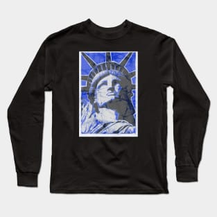 4th of July Statue of Liberty Batik blue crackle style Long Sleeve T-Shirt